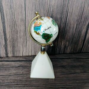 Miniature Decorative Globe, Brass Frame Pyramid Base World Map Desk Decor Gift